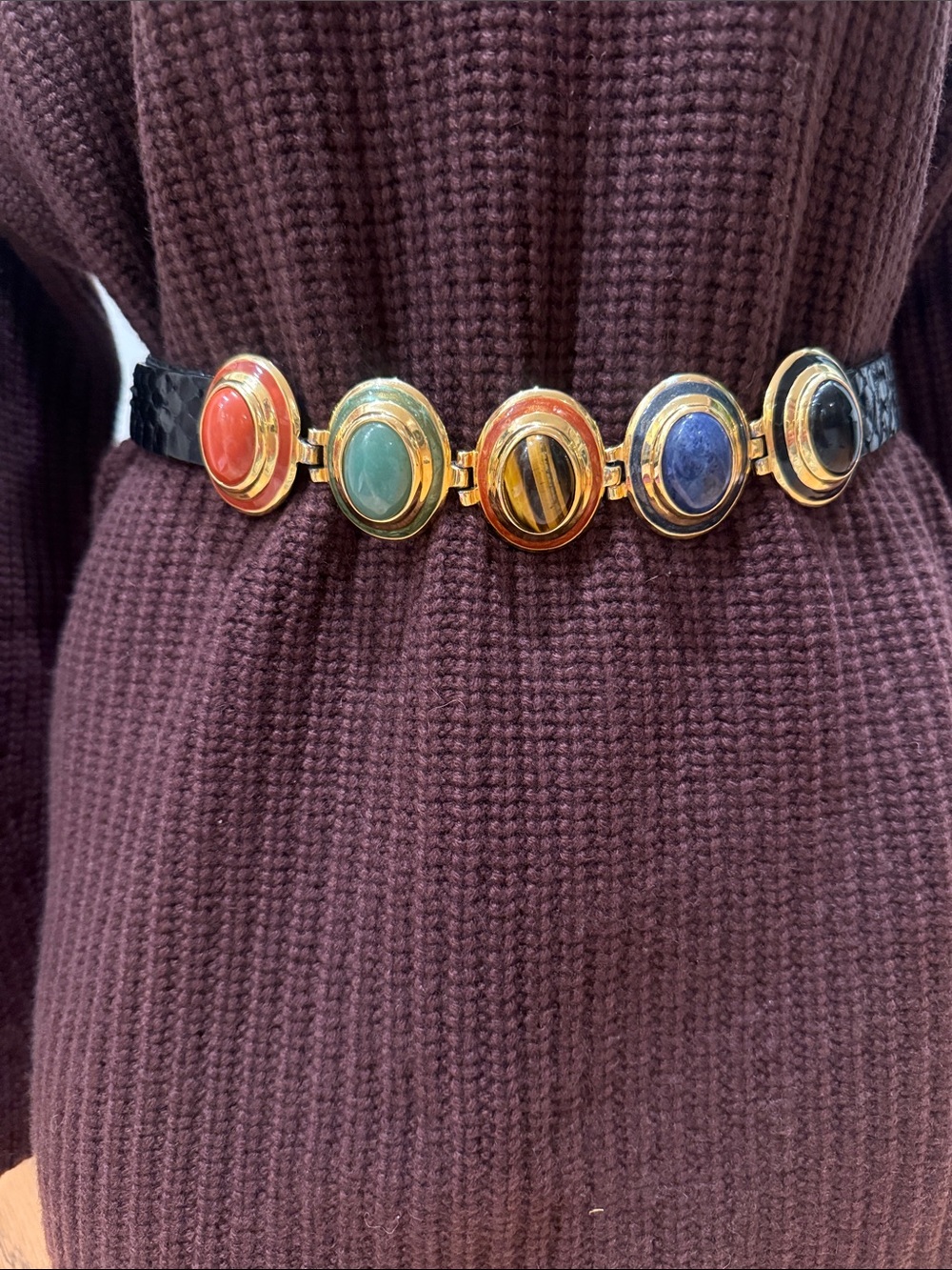 Alexis Kirk VTG 1980s Multicolor 5 Stone cabochon Statement Belt Like New